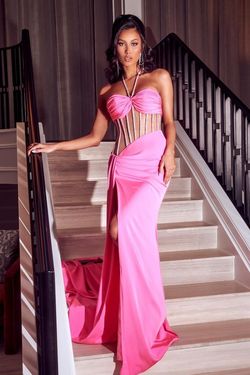 Style PS23341 Portia and Scarlett Pink Size 0 Floor Length Halter Prom Side slit Dress on Queenly