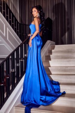 Style PS23401 Portia and Scarlett Royal Blue Size 6 Black Tie Prom Tall Height Side slit Dress on Queenly