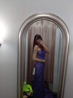 Jovani Purple Size 00 Sheer Sequined Floor Length Pageant Mermaid Dress on Queenly