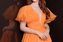 Ashley Lauren Orange Size 4 Cap Sleeve Floor Length Plunge Ball gown on Queenly