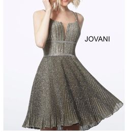 Jovani Gold Size 8 Metallic Euphoria Plunge Bachelorette A-line Dress on Queenly