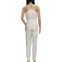 Style 1-197023659-238 bebe White Size 12 Free Shipping V Neck Engagement Floor Length Jumpsuit Dress on Queenly