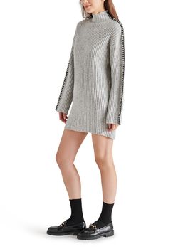 Style 1-1989945715-2696 STEVE MADDEN Grey Size 12 Long Sleeve Mini Cocktail Dress on Queenly