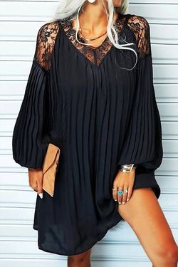 Style 1-2049509102-3472 Shewin Black Size 4 Sleeves Wednesday Lace Mini Cocktail Dress on Queenly