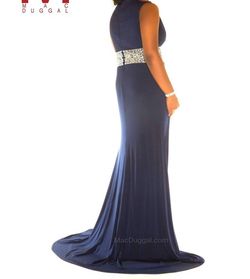 Style 1-2825829669-397 MAC DUGGAL Blue Size 14 Jersey Plus Size Side slit Dress on Queenly