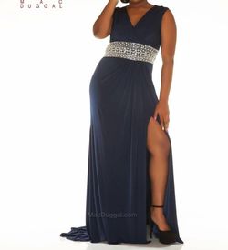 Style 1-2825829669-397 MAC DUGGAL Blue Size 14 Jersey Black Tie Side slit Dress on Queenly