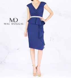 Style 1-2877887523-238 MAC DUGGAL Blue Size 12 Navy Cap Sleeve V Neck Tall Height Cocktail Dress on Queenly