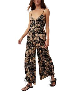 Style 1-3021714200-3236 Free People Black Size 4 Jewelled Print Jumpsuit Dress on Queenly