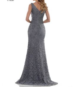 Style 1-560388834-1901 Marsoni by Colors Grey Size 6 Tall Height Feather A-line Dress on Queenly