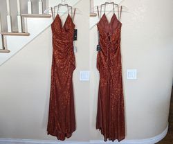 Style Burnt Orange Sequined Side Slit Formal Wedding Guest Homecoming Prom Dress Orange Size 12 Side slit Dress on Queenly