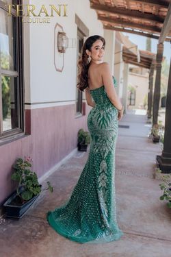 Style 232GL1442 Terani Couture Green Size 0 Black Tie Pageant Floor Length Straight Dress on Queenly
