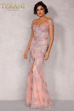 Style 1912GL9572 Terani Couture Pink Size 2 Pageant Floor Length Side slit Dress on Queenly