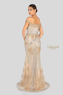 Style 1912GL9572 Terani Couture Gold Size 2 Pageant Black Tie Side slit Dress on Queenly