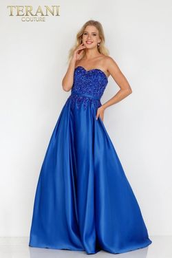 Style 231P0012 Terani Couture Royal Blue Size 6 Pageant Floor Length Prom Ball gown on Queenly