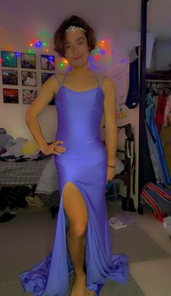 Promgirl Purple Size 4 Tall Height Floor Length Side slit Dress on Queenly