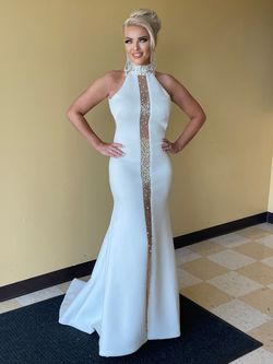 Gregory Ellenburg White Size 4 Black Tie Prom Tall Height Pageant Jewelled Mermaid Dress on Queenly