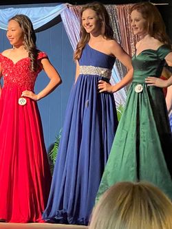 DanDan Li Blue Size 12 Pageant Jersey Floor Length Straight Dress on Queenly