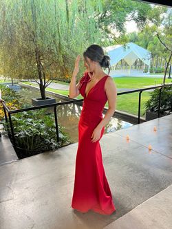 Mac Duggal Bright Red Size 4 Prom Tall Height Train Dress on Queenly