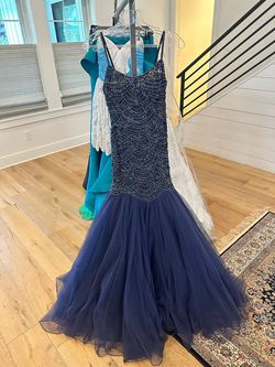 Sherri Hill Blue Size 6 Jewelled Tulle Prom Mermaid Dress on Queenly
