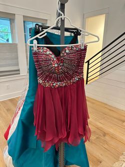 Sherri Hill Red Size 4 Burgundy Jewelled Prom Cocktail Dress on Queenly