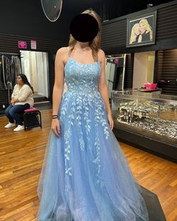 Amarra Blue Size 6 Tulle Floor Length Pageant Prom Ball gown on Queenly