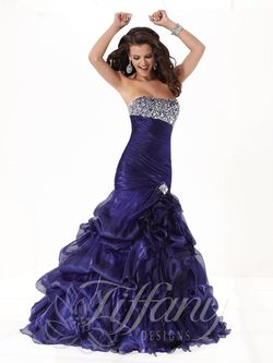 Style 16736 Tiffany Designs Purple Size 12 Tall Height Floor Length Ruffles Mermaid Dress on Queenly