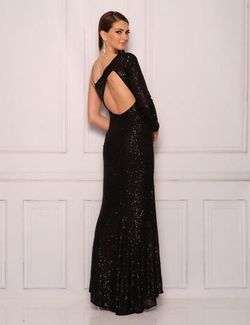 Style 11098 Dave and Johnny Black Size 6 Floor Length Tall Height Side slit Dress on Queenly