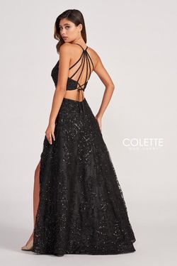 Style CL2028 Colette Black Tie Size 12 Floor Length Side slit Dress on Queenly