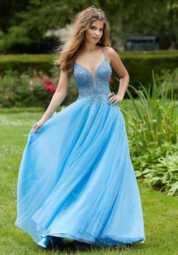 Style 45070 MoriLee Blue Size 24 Shiny Prom Mori Lee Ball gown on Queenly