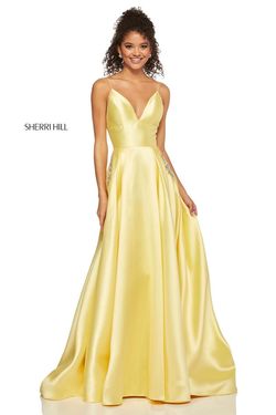 Style 52597 Sherri Hill Yellow Size 4 Tall Height Floor Length Pageant Ball gown on Queenly