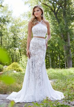 Style 43136 MoriLee Nude Size 6 Tall Height Lace Floor Length Straight Dress on Queenly