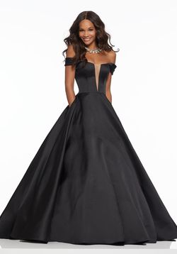 Style 43041 MoriLee Black Size 12 43041 Sheer Plus Size Satin Ball gown on Queenly