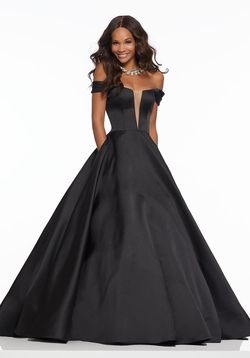 Style 43041 MoriLee Black Size 28 Sheer Plus Size Satin Ball gown on Queenly