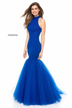 Style 51779 Sherri Hill Blue Size 2 Floor Length Pageant Mermaid Dress on Queenly