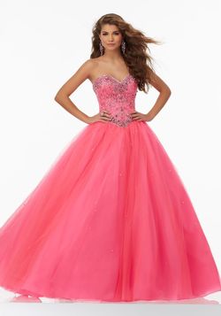Style 99154 MoriLee Pink Size 8 Tall Height Sweetheart Corset Tulle Ball gown on Queenly