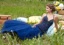 Style 99143 MoriLee Blue Size 4 99143 Floor Length Mermaid Dress on Queenly