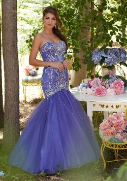 Style 99132 MoriLee Blue Size 4 Tulle Mori Lee Pageant Mermaid Dress on Queenly