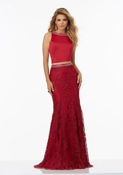 Style 99110 MoriLee Red Size 10 Satin Tall Height Straight Dress on Queenly