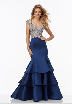 Style 99079 MoriLee Blue Size 4 Satin Prom Mori Lee Mermaid Dress on Queenly