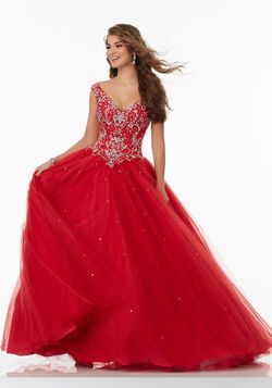 Style 99078 MoriLee Red Size 10 Tulle Mori Lee Floor Length Sleeves Ball gown on Queenly