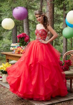 Style 99015 MoriLee Red Size 20 Tulle Floral Prom Tall Height Ball gown on Queenly
