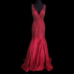 Style 9906 Vienna Red Size 2 Prom 9906 Burgundy Military Mermaid Dress on Queenly