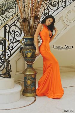 Style 715 Jessica Angel Orange Size 4 50 Off 715 Prom Plunge Train Mermaid Dress on Queenly