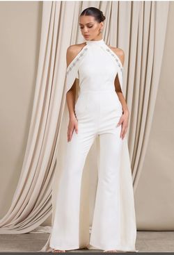 Club L White Size 8 Interview Bridal Shower Jumpsuit Dress on Queenly