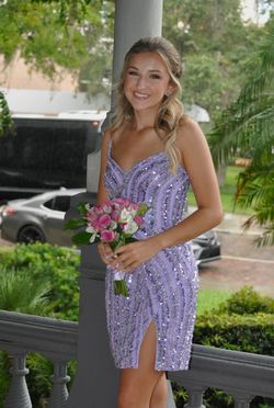 Style 4626 Ashley Lauren Purple Size 0 Feather Mini Cocktail Dress on Queenly