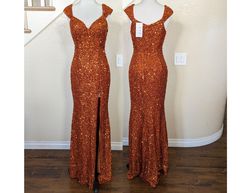 Style Burnt Orange Sweetheart Neckline Sequined Formal Prom Wedding Guest Dress Orange Size 8 Side slit Dress on Queenly