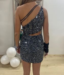 Rachel Allan Silver Size 2 One Shoulder Prom Mini Cocktail Dress on Queenly
