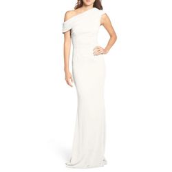 Katie May White Size 8 Floor Length Military Polyester One Shoulder Straight Dress on Queenly
