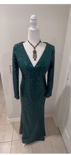 Cachet Green Size 6 Sequined 70 Off Plunge A-line Dress on Queenly