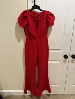 Jovani Red Size 6 Tall Height Cap Sleeve Jumpsuit Dress on Queenly